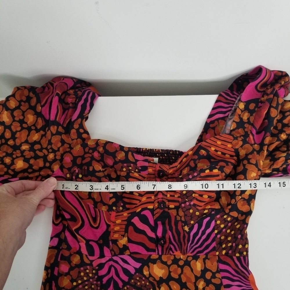 Farm Rio Leopard Hearts Long Sleeve Mini Dress Size XS Sweetheart Neckline - Picture 16 of 16